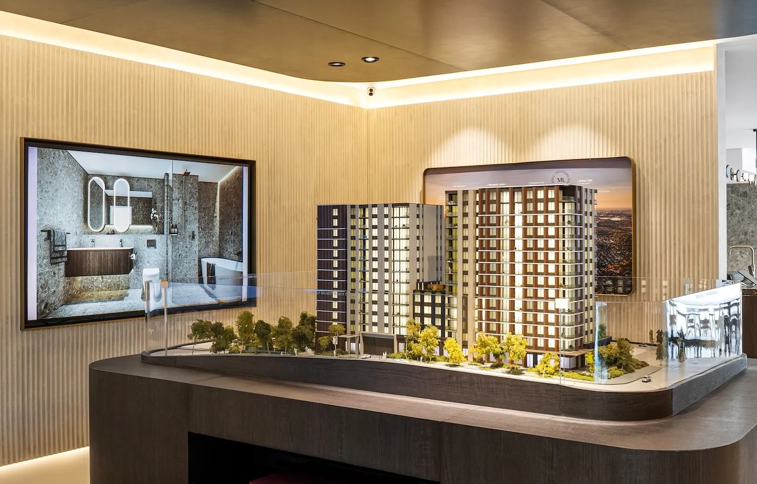 Illuminated architectural model of a residential development